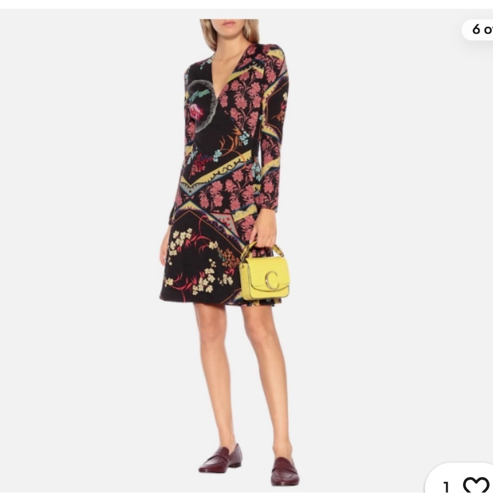 ETRO Black Floral Print V-Neck Dress